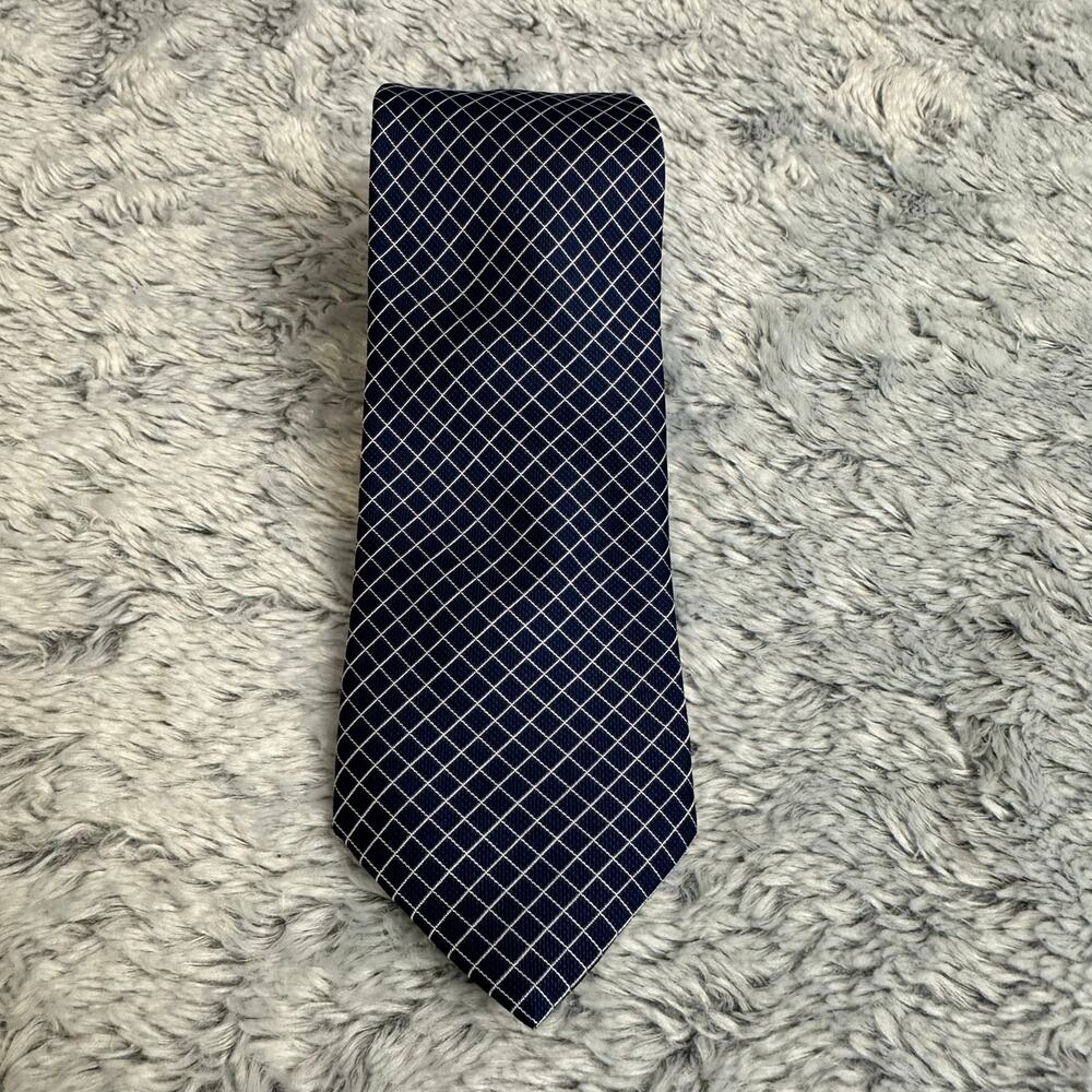 Michael Kors Mini Grid Blue White Silk Neck Tie 100% Silk Formal Work Business - Picture 1 of 5